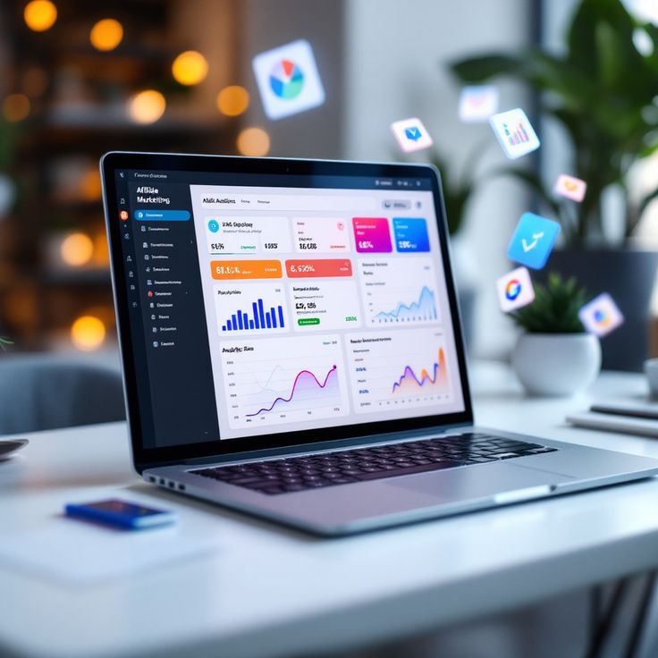 Laptop displaying multiple social media content formats including videos, carousels, infographics, and educational posts for audience engagement.