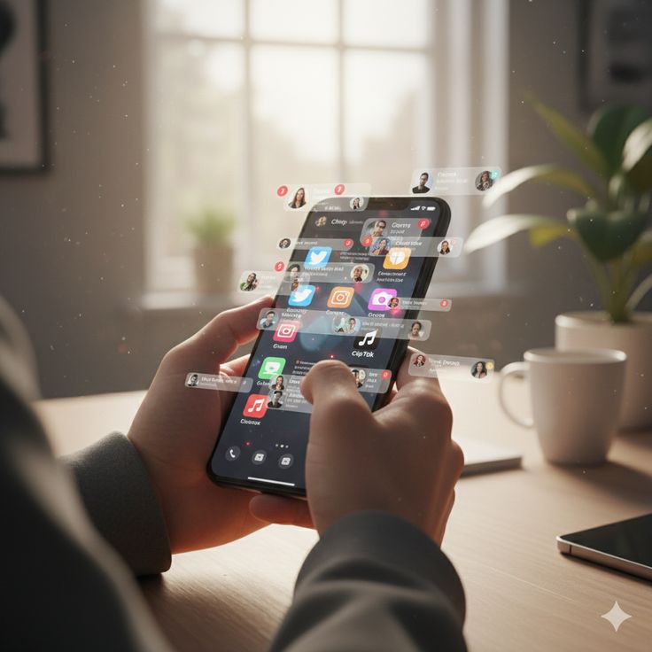 Person creating engaging social media content on a smartphone with attention-grabbing headlines designed to increase reach and engagement.