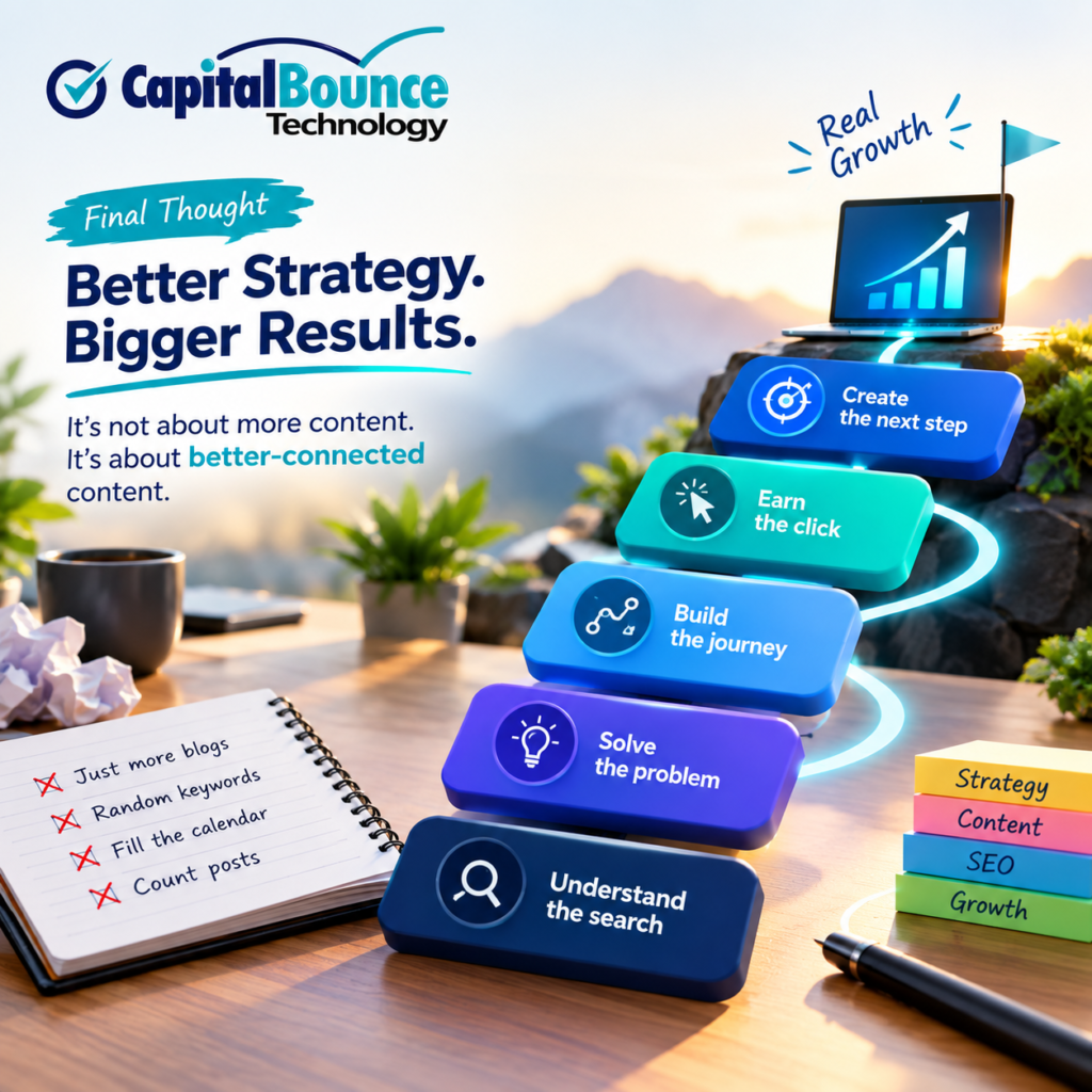 Capital Bounce Technology content marketing strategy showing better-connected content, SEO, search intent and digital growth